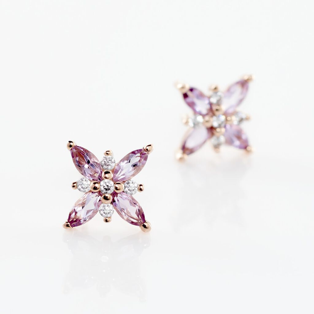 Boucles D'oreilles Puces Anabele Or Rose Amethyste Oxyde