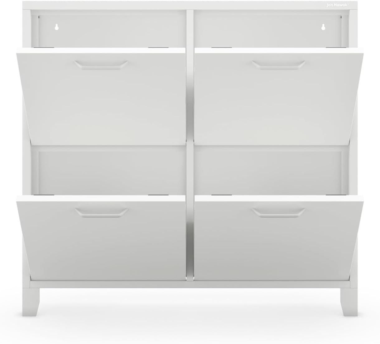 Jan Nowak Schuhschrank Schmal Weiß mit 4 Klappen 96 x 90 x 17 cm - Schuhkipper Metall Ideal Für Kleine Räume, Wandmontage - Schuhregal Geschlossen, Schuhe Schrank (Shirley)