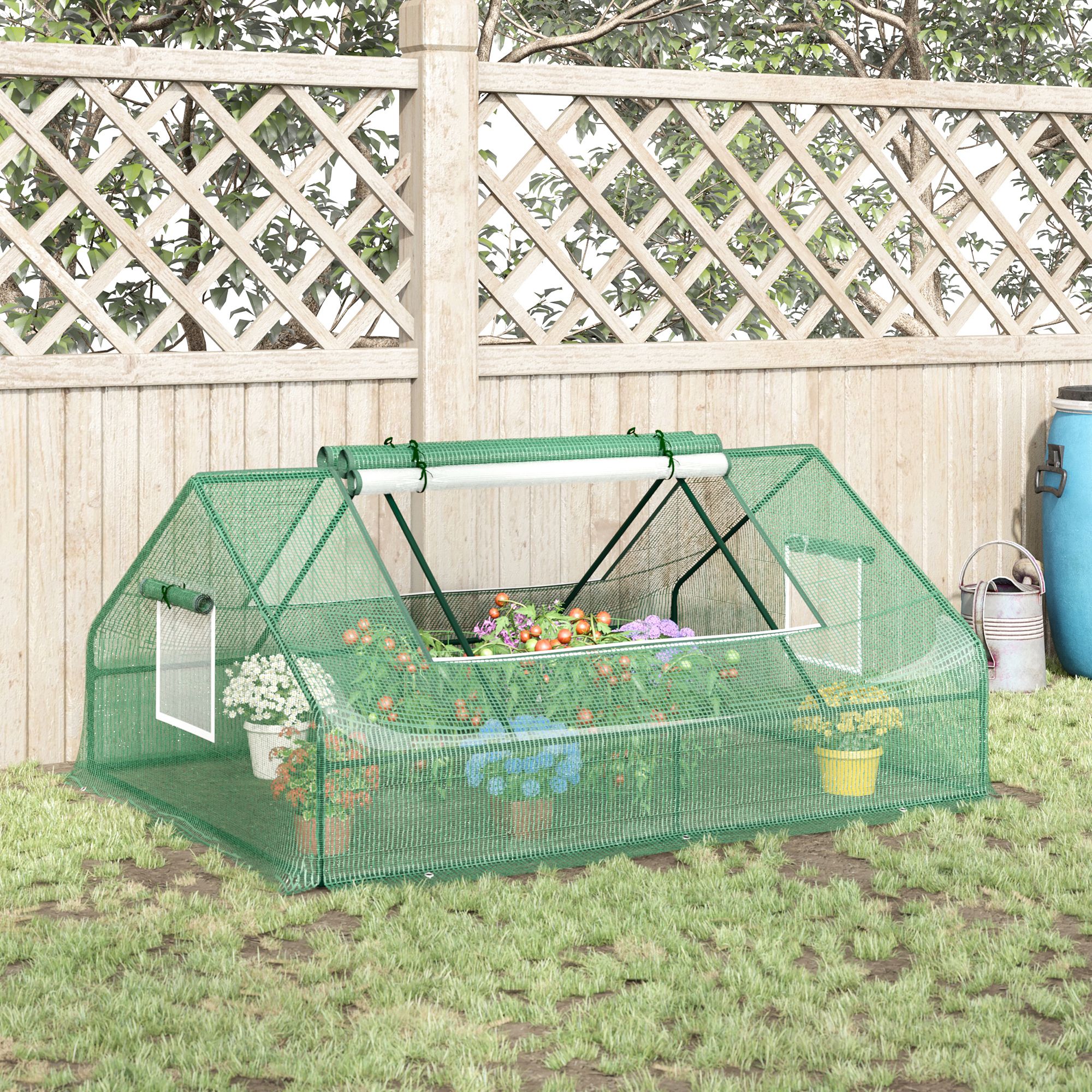 Estufa de jardim Outsunny, tipo galpão de aço e plástico, 180x140x80 cm, com portas de enrolar e janelas para cultivo de plantas, vegetais, flores e muito mais.