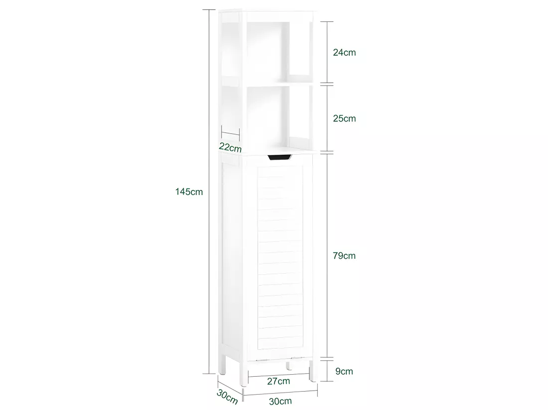 SoBuy Meuble Colonne de Salle de Bain, Armoire Toilette Haute, Meuble Salle de Bain Placard avec Étagères et Panier à Linge 30 x 30 x 145 cm, Blanc, BZR123-W