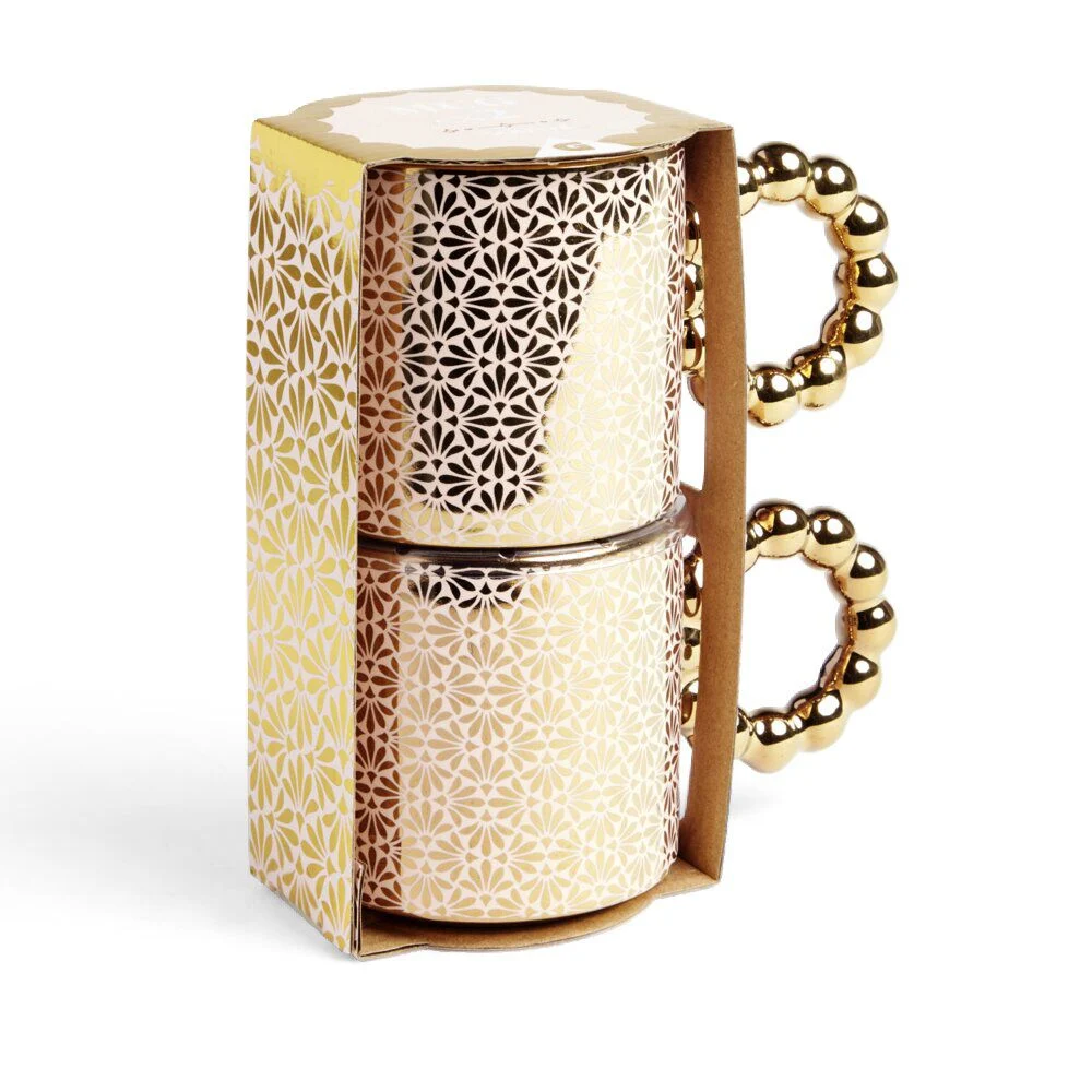 Lot de 2 mugs 30cl design chic rose et doré