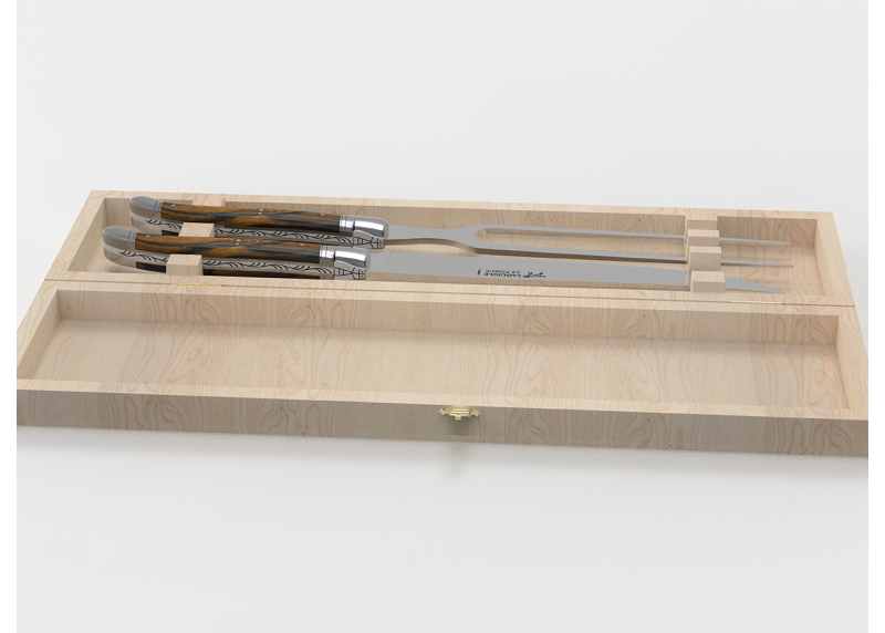 Service à viande Laguiole avec un manche en bois d'ébène royal et mitres en acier inoxydable