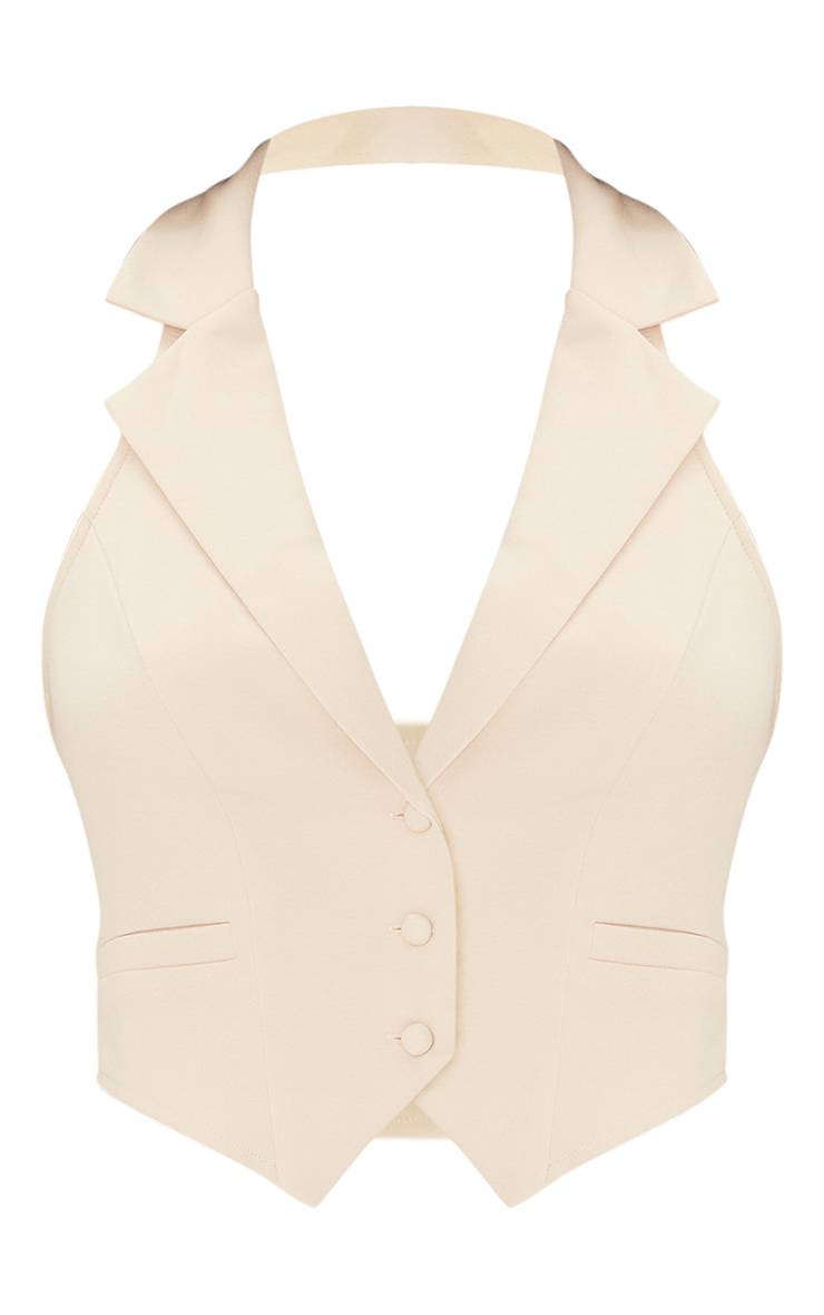 Gris Pierre Gilet Sans Manches Col Licou Tissé
