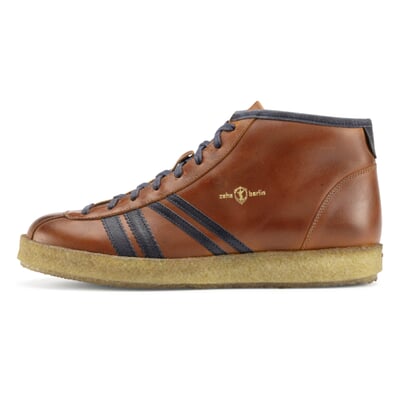 Ledersportschuh Trainer, Cognac-Blau