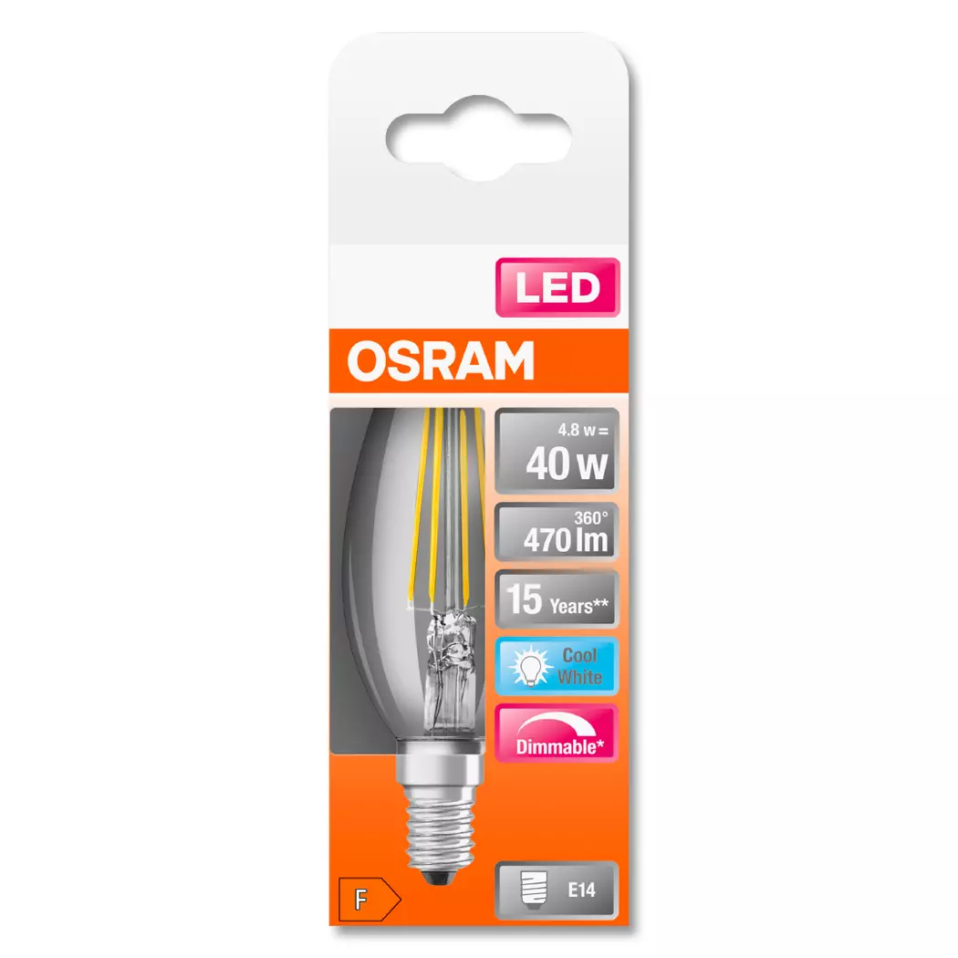 LED-Kerze klar E14/ 4,8Watt/ Energie F