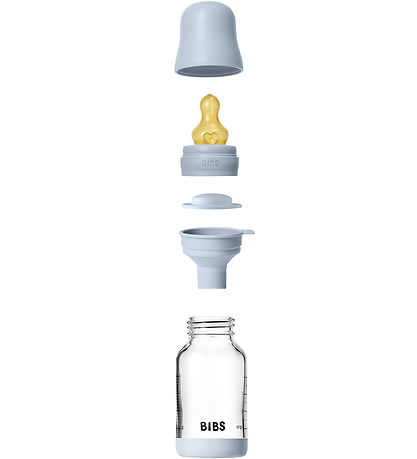 BIBS Babyflasche - 120 ml - Glas/Naturgummi - Baby Blue