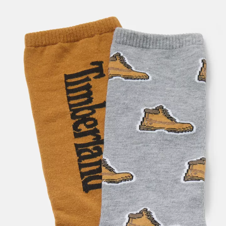 Lot de 2 paires de chaussettes pour bottes imprimées unisexes en gris/orange