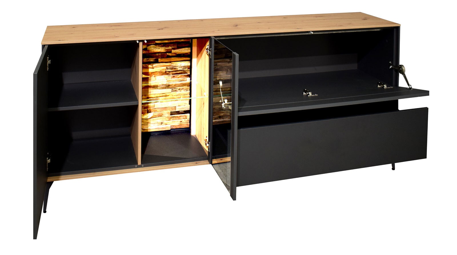 Lowboard Como 169x65x42 cm Anthrazit matt lack / Asteiche-Dekor
