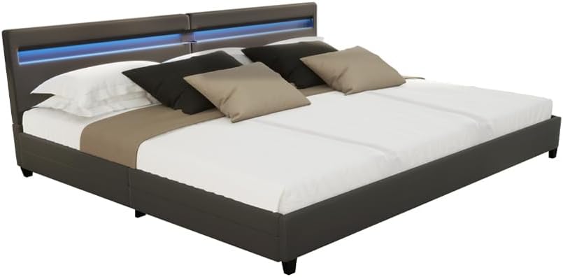 Home Deluxe - LED Bett NUBE - Dunkelgrau, 270 x 200 cm - inkl. Lattenrost und Schubladen I Polsterbett Design Bett inkl. Beleuchtung