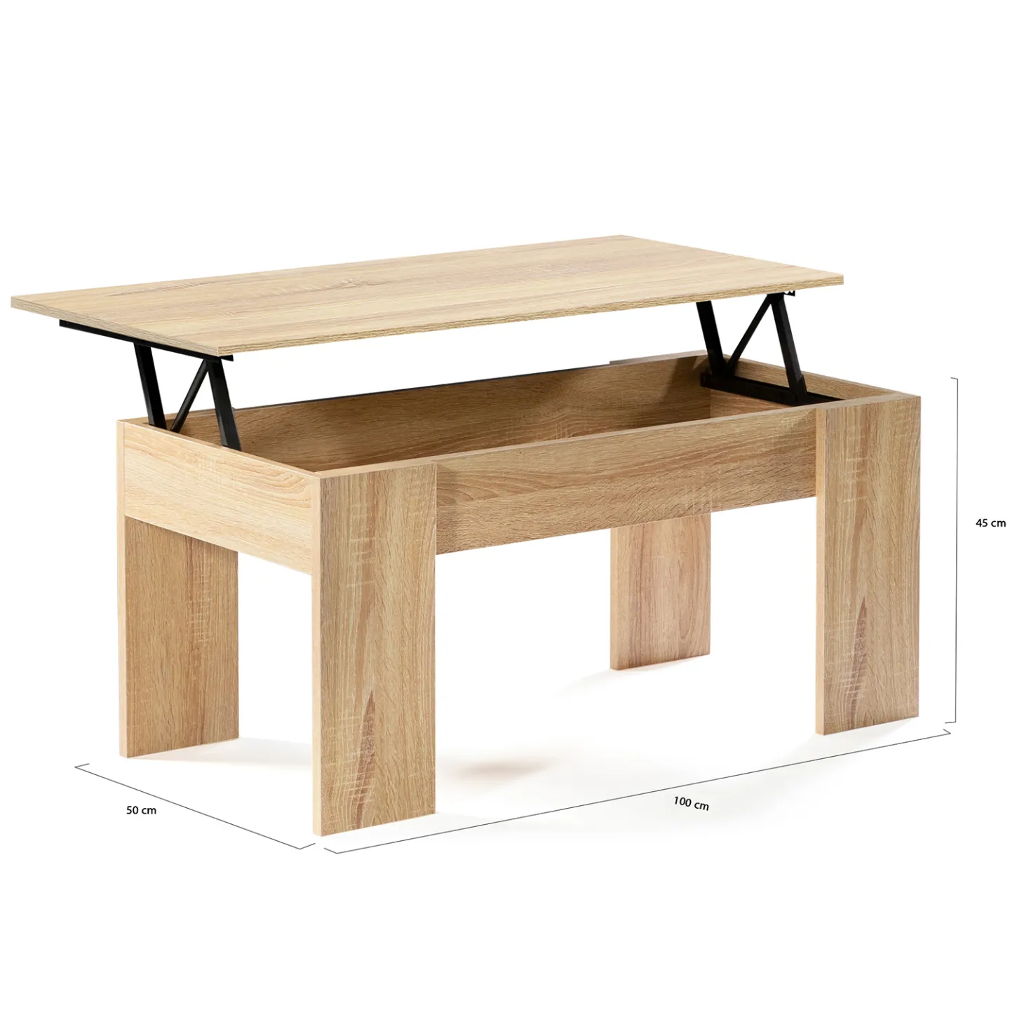 Table basse plateau relevable rectangulaire TARA bois imitation hêtre