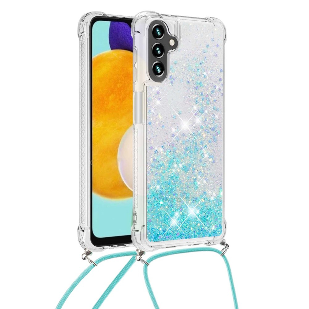 Samsung Galaxy A54 5G Necklace Gummi Hülle Liquid Glitzer   Handykette (130cm) - Türkis