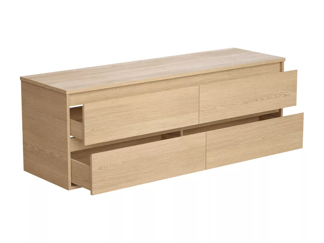 Meuble sous vasque suspendu avec planche - Placage chêne - 150 cm - MILIPAM