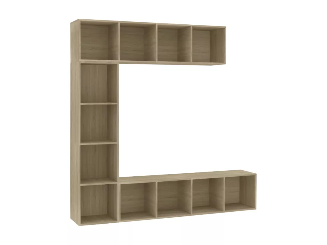 Jeu de bibliothèque/meuble TV 3 pièces Chêne sonoma 180x30x180 cm