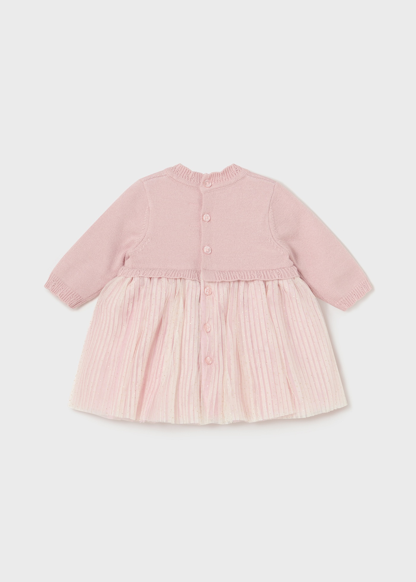 Vestido para recém-nascidos em malha e tule combinados.