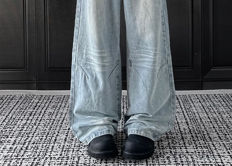 AXEN - Mid Rise Washed Wide Leg Jeans