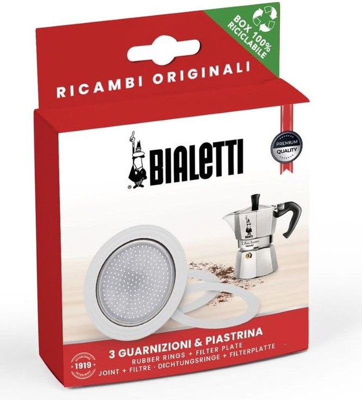 Bialetti Moka filterplaatje + rubber ringen - 6 kops
