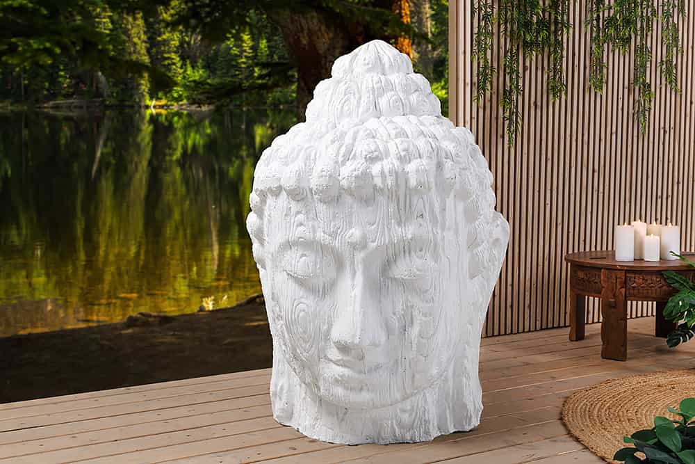 Imposanter XXL Kopf BUDDHA 110cm weiß GRC Beton
