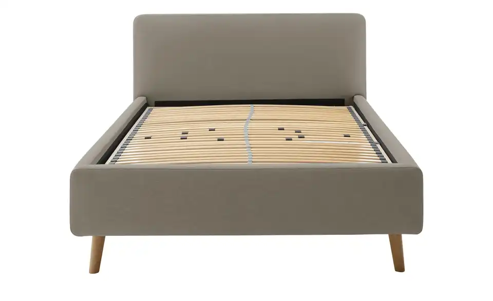 Polsterbettgestell Mattis Taupe Webstoff fein 140 cm mit Bettkasten