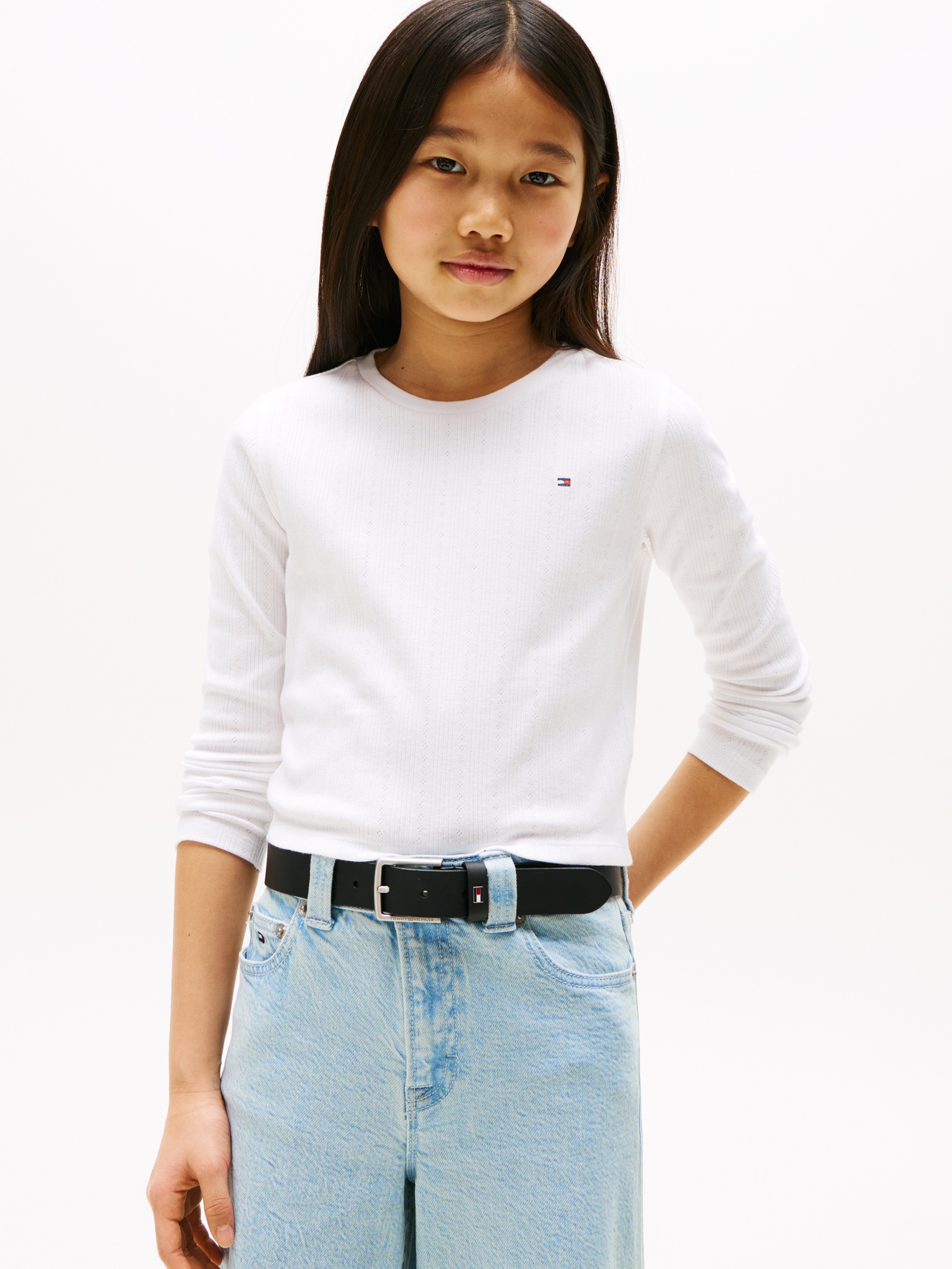 Tommy Hilfiger Langarmshirt »POINTELLE TOP LS«, für Kinder bis 16 Jahre, mit Logo-Druck
