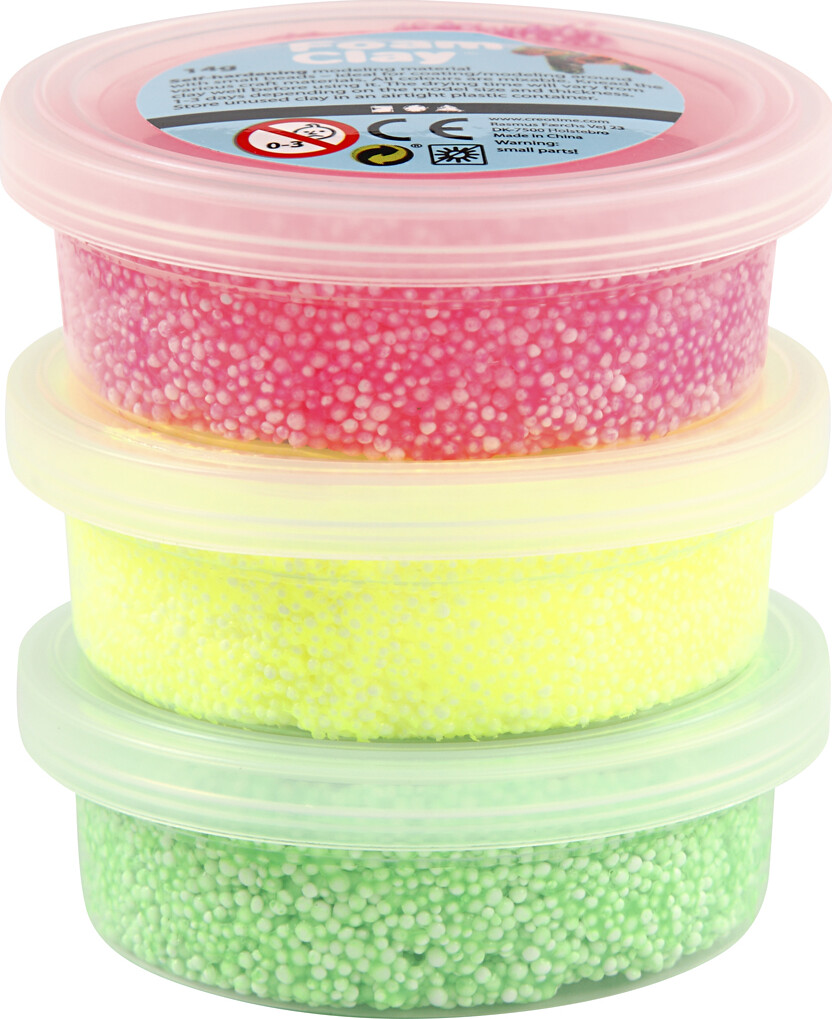 Foam Clay - Sæt Med Lys Grøn, Neon Pink Og Neon Gul - 3X14 G