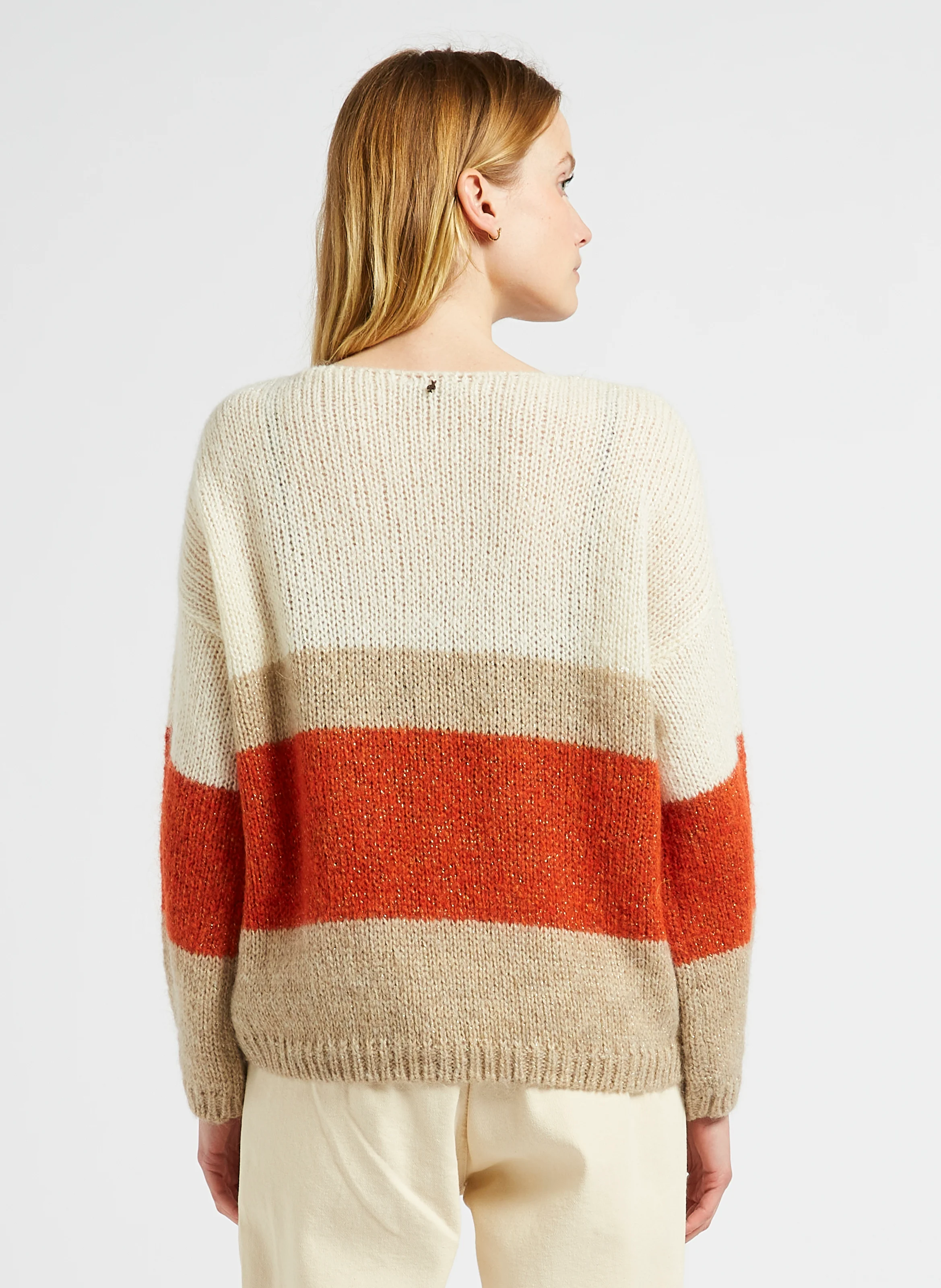 TIARA - Pull col rond en maille duveteuse | Orange