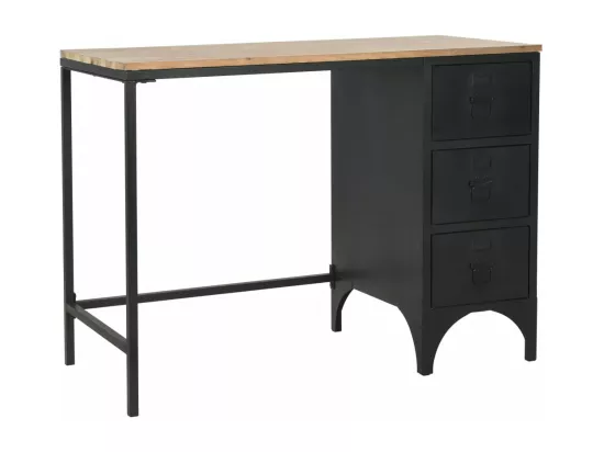 Bureau à piédestal unique Bois de sapin et acier 100x50x76 cm