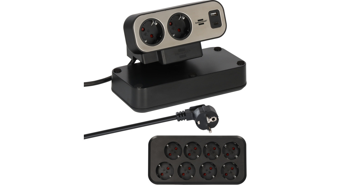 Brennenstuhlestilo Duplex stekkerdoos met schakelaar stekkerdoos  (Zwart/zilver, 1x USB C, 1x USB A)