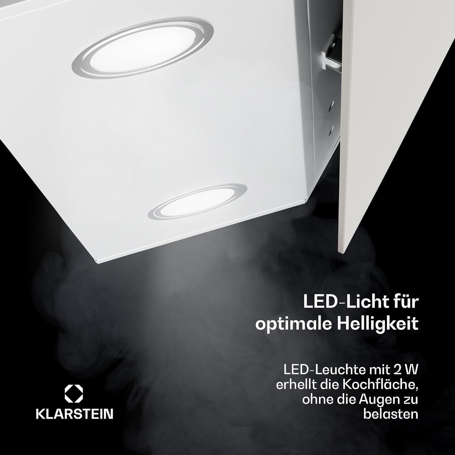 Klarstein Alina Dunstabzugshaube - 60cm Kopffreihaube, 520 m³/h Luftstrom, A++ Energieeffizienz, LED-Beleuchtung, Touch Control, Umluft & Abluft, Weiß