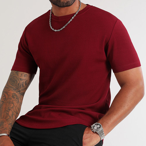 Tee Shirt Texturé Waffle 0394 Bordeaux