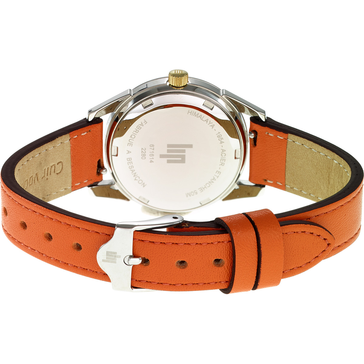 Montre LIP Himalayafemme acier bracelet cuir orange