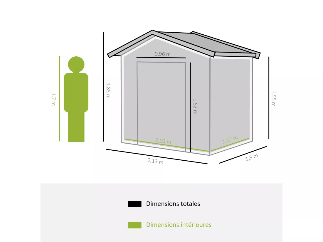Abri de jardin - remise pour outils - cabanon porte verrouillable - dim. 213L x 130l x 185H cm - tôle d'acier vert