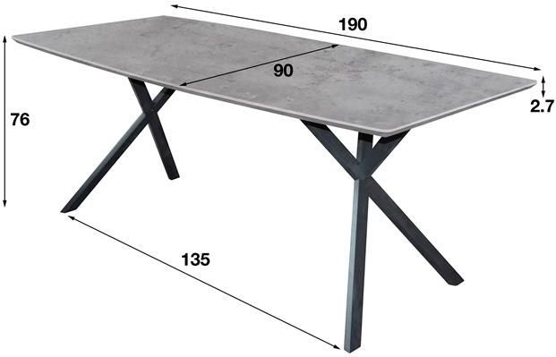 Hoyz Collection - Eetkamertafel blad ovaal - Eettafel betonlook - Vintage staal - Grijs - 190x90cm
