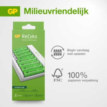 GP USB Batterijlader AA + AAA inc. Micro USB snoer en 4x AA + 4x AAA Batterijen