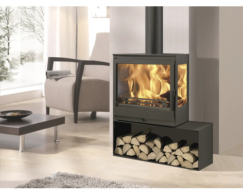 Panadero CHARME 3V stalen zwarte houtkachel, 7,1 kW, met houtvak