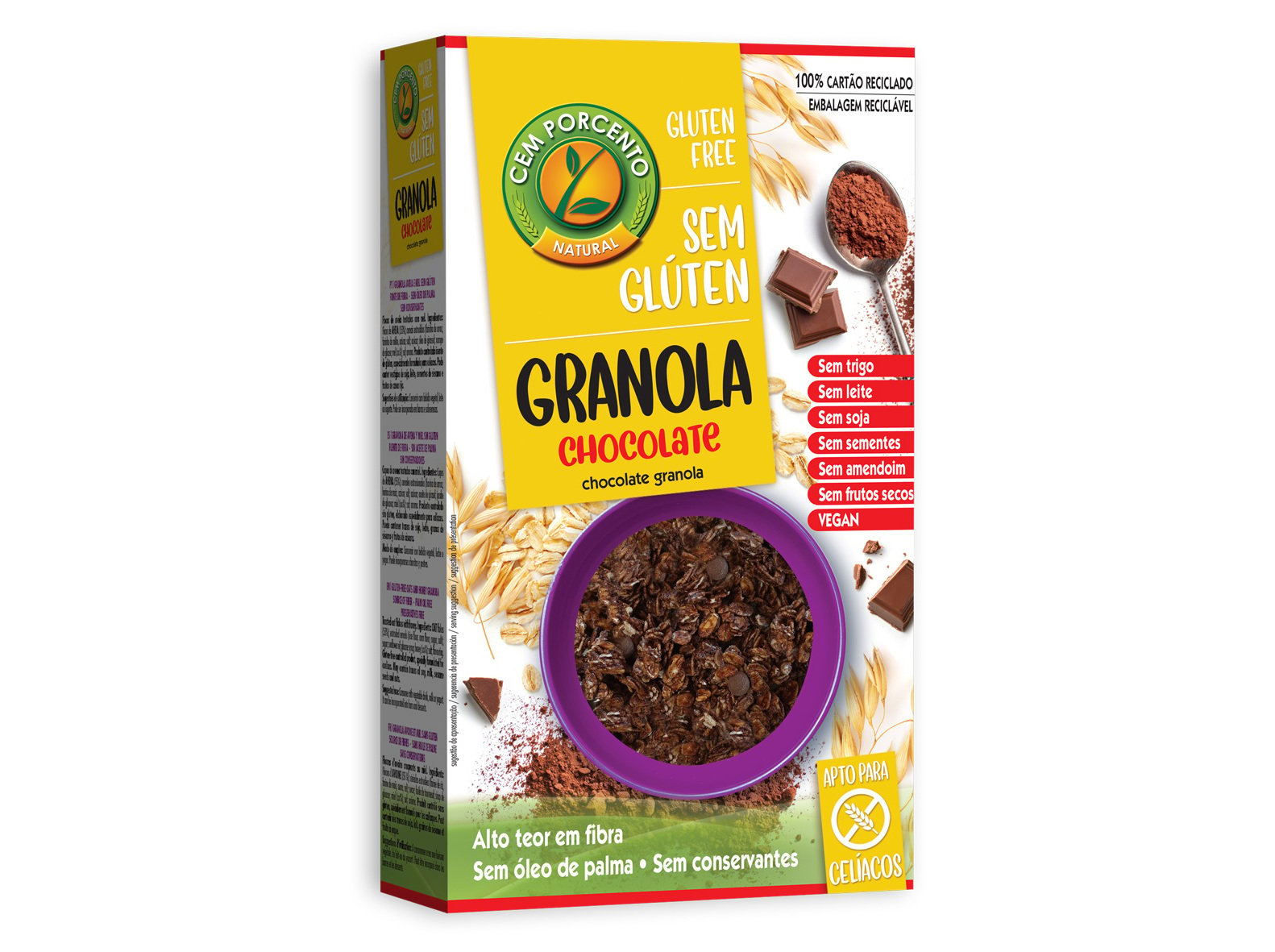 GRANOLA CEM PORCENTO CHOCOLATE SEM GLÚTEN 300 G