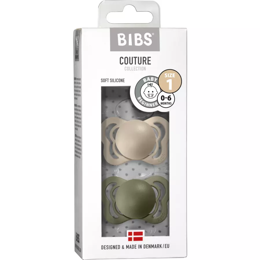 BIBS® Schnuller Couture Olive  Vanilla Silikon 0-6 Monate, 2 Stk.