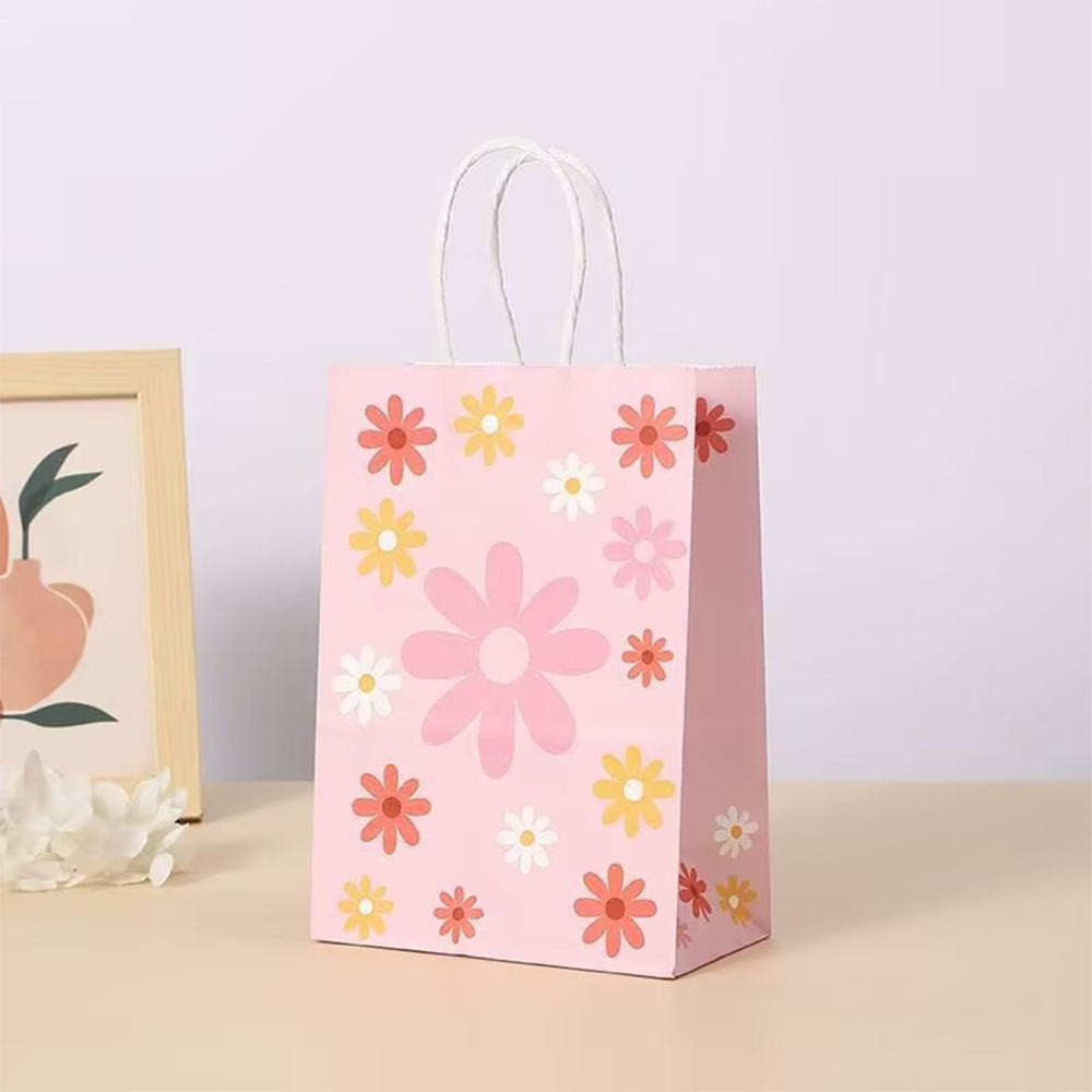 (24er Set) 21x15cm Kraftpapier Tüten Geschenktasche Candy Gift Bags Blumen Papiertüten für Frühling / Sommer - Rosa