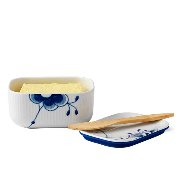Royal Copenhagen  Blå Mega riflet smørkrukke - 15 cm.
