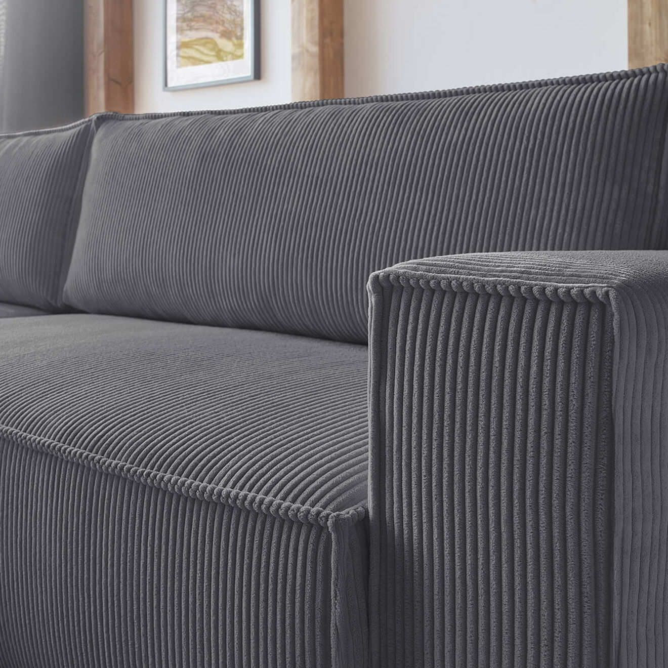 Bobochic Canapé d'angle convertible reversible Nihad en velours côtelé gris foncé - 282x153 cm