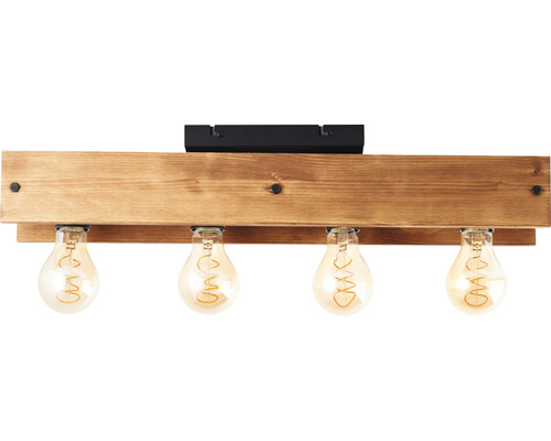 Plafondlamp, 4-lichts, 42x12 cm, Calandra, houtlicht/zwart