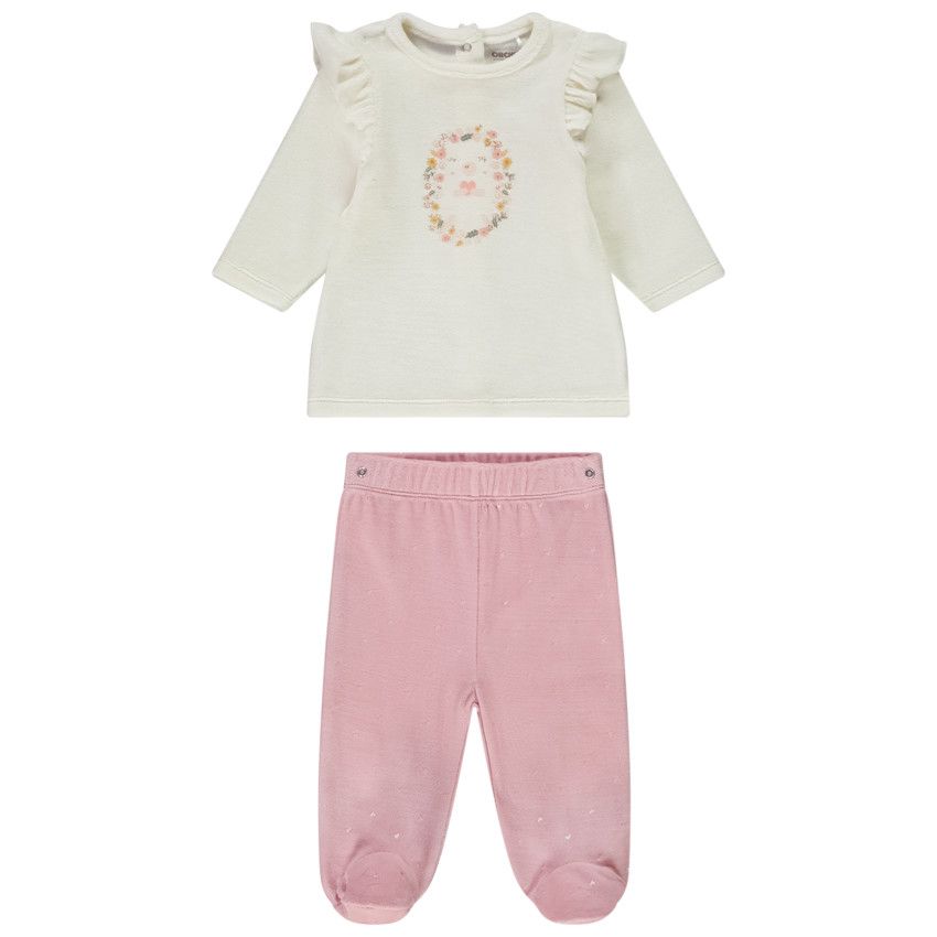 Pyjama 2 pièces en velours pour bébé fille - Ecru