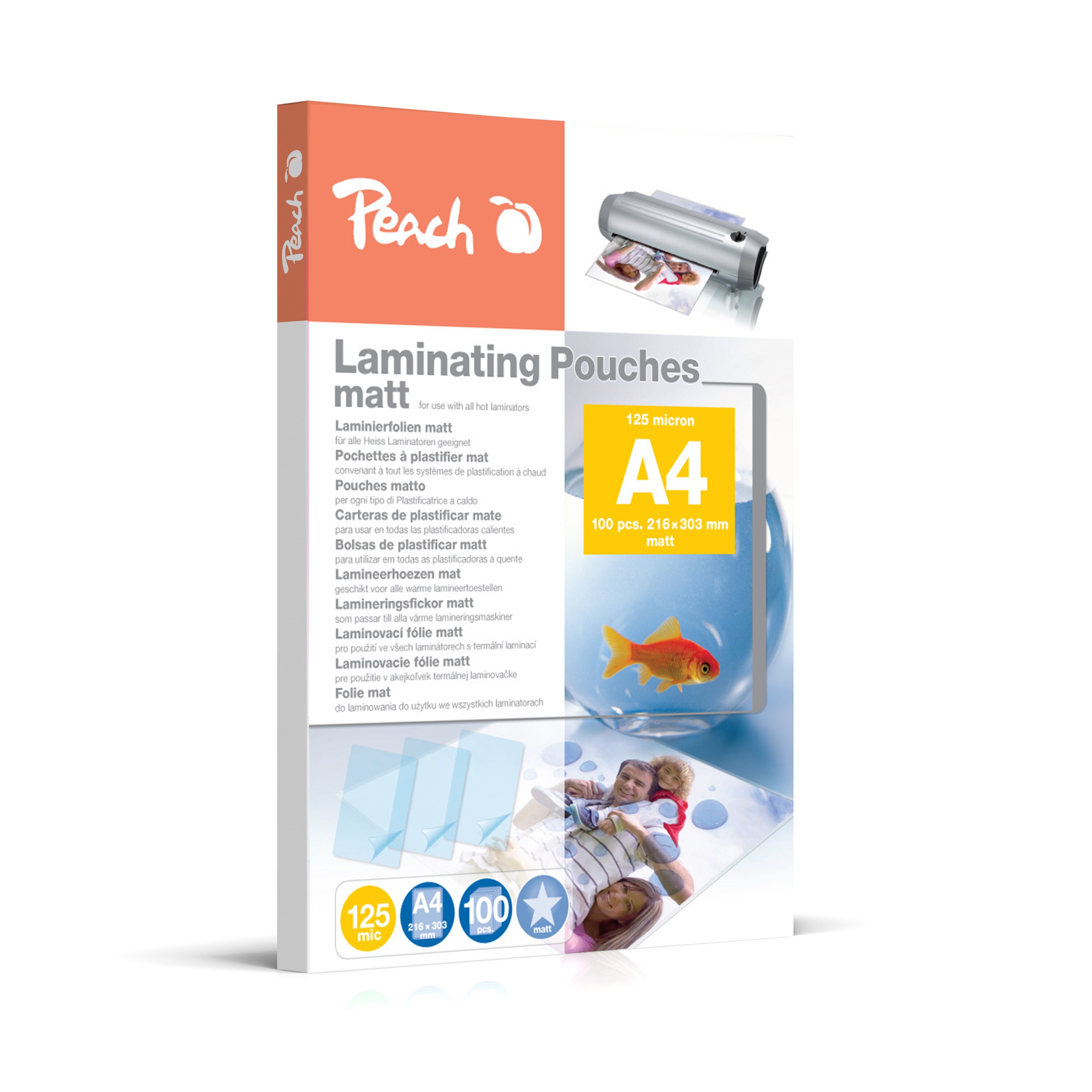 Peach 100 x A4 Laminierfolien, 125 mic, matt