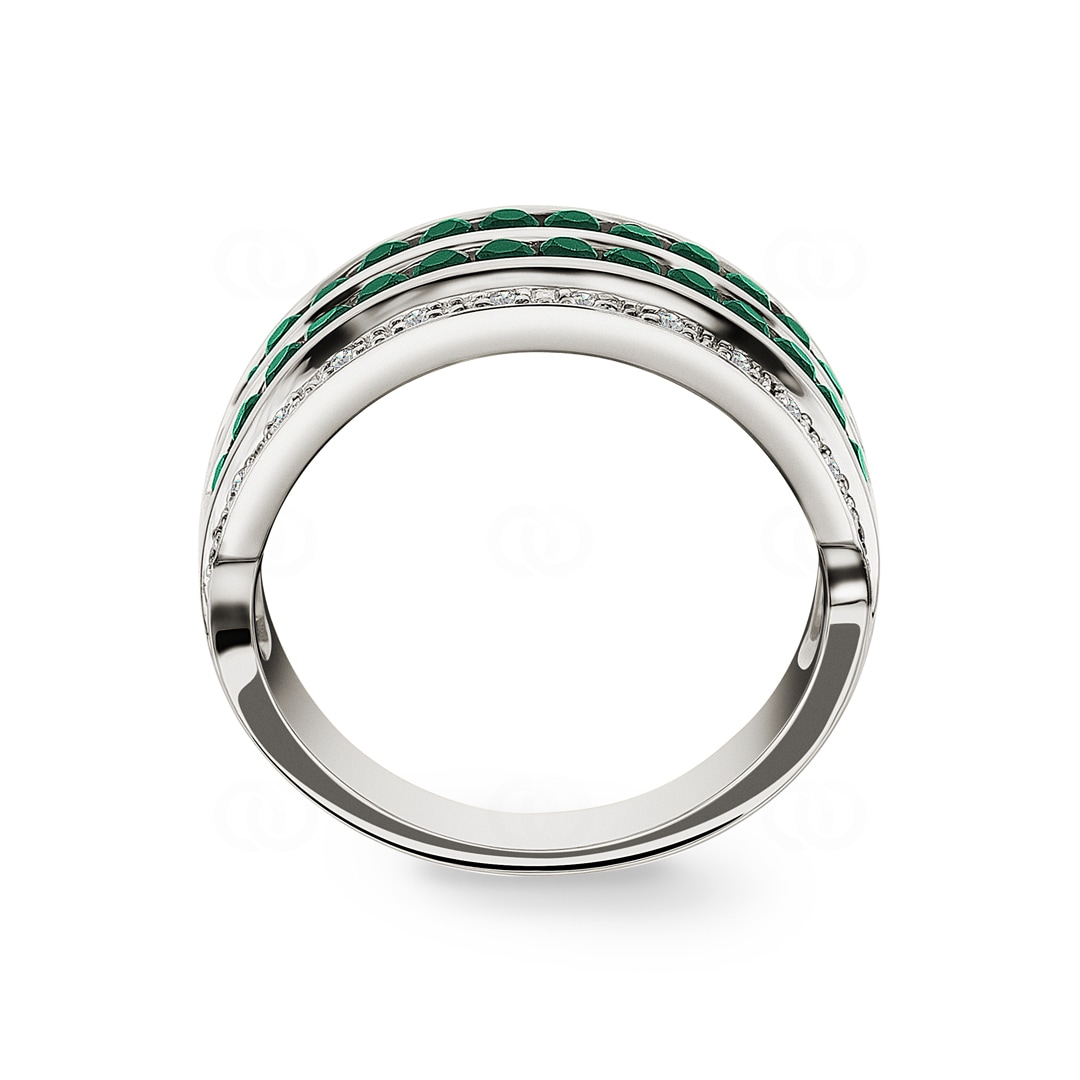 Damenring 750/18 K Weissgold mit Diamanten 0.08 ct H/Si und Smaragden