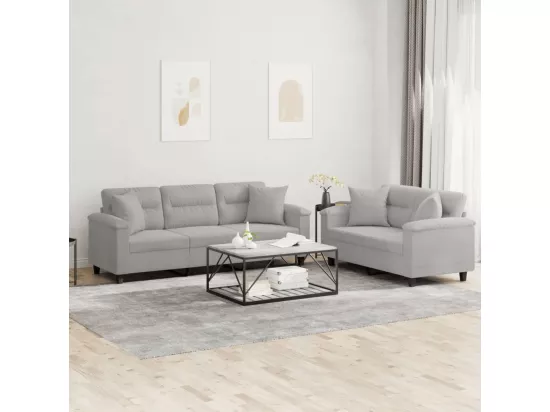 Ensemble de canapés 2 pièces coussins Gris clair Tissu microfibre