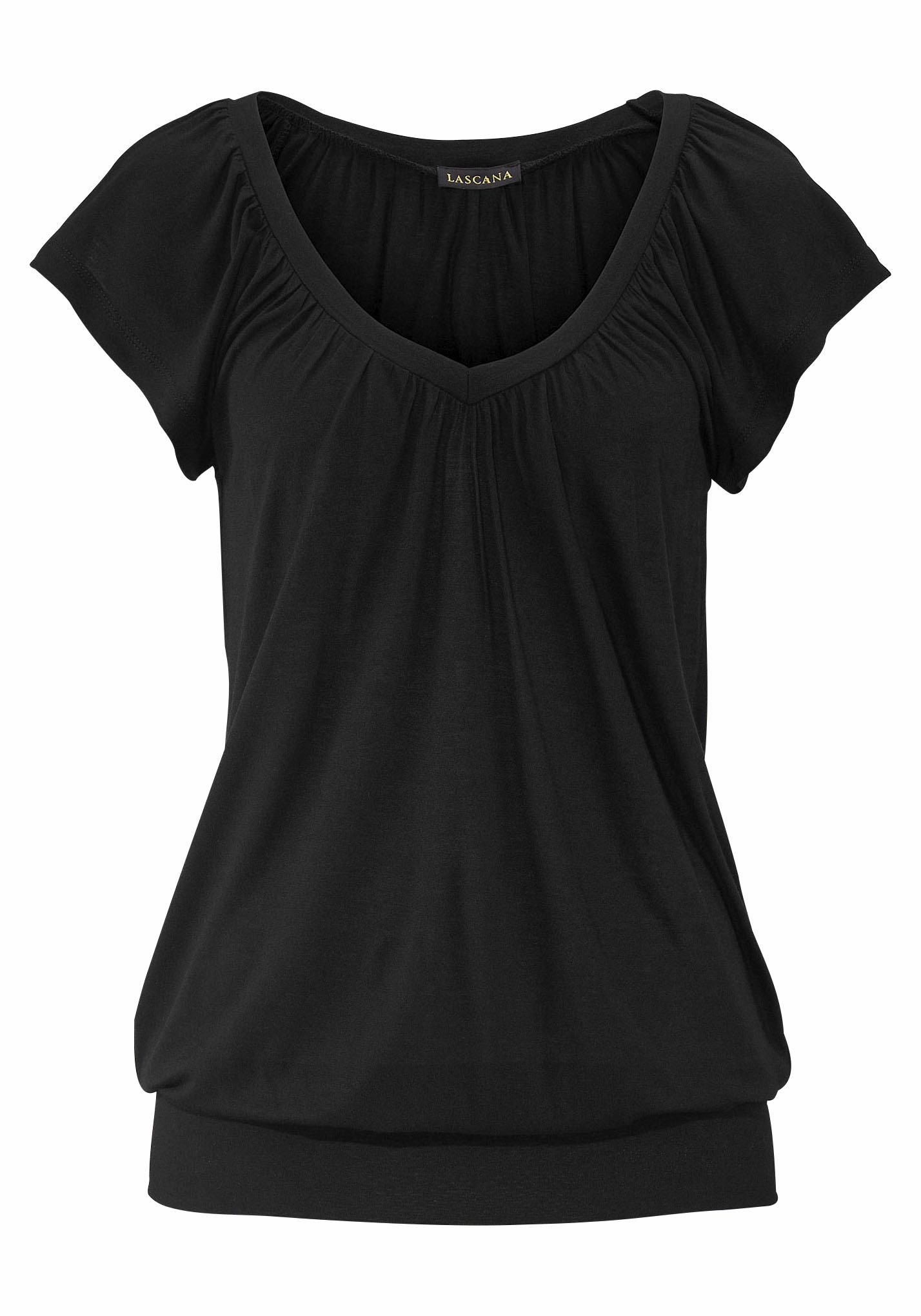 LASCANA V-Shirt mit breitem Gummizugbund, T-Shirt mit V-Ausschnitt, Basic