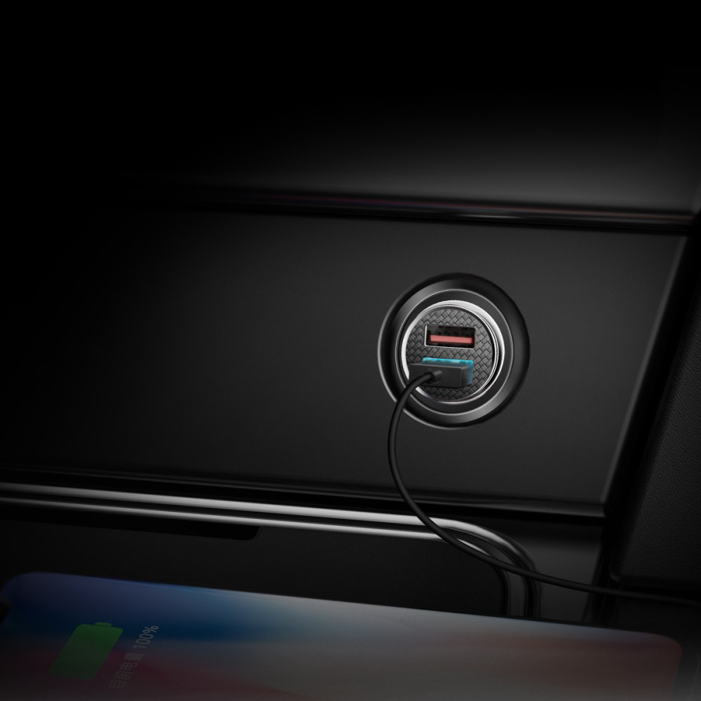 (5A) 2x USB A Auto KFZ Ladegerät Netzteil Quick Charge 3.0   LED Beleuchtung - Schwarz