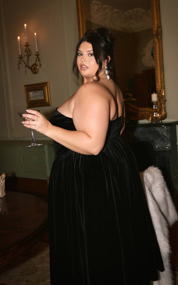 Noir Robe Longue Droite Bandeau En Velours Grande Taille