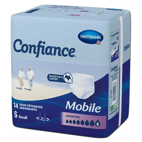 Roupa íntima Hartmann Confidence Mobile com absorção de 8 gotas, tamanho P (14 unidades).