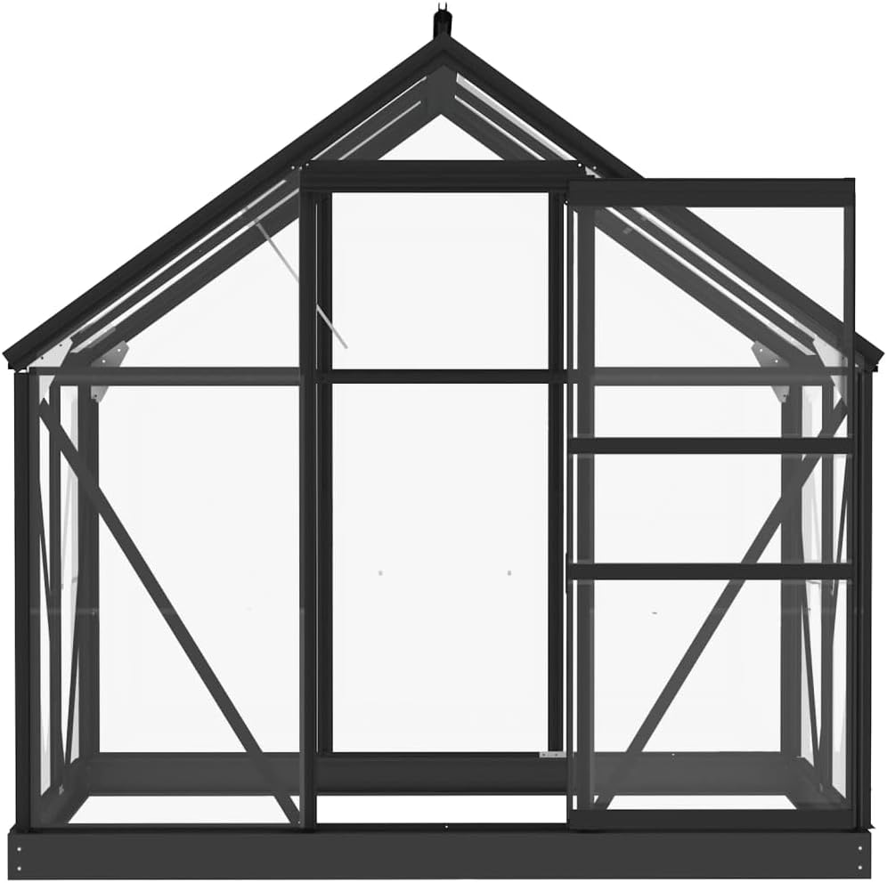 Gewächshaus im Garten Glas Anthrazit 155x103x191 cm Aluminium Gewächshaus Klein Frostschutz Pflanzen Winterschutz Gemüsehaus Treibhaus Gerätehaus Tomatenhaus UV-beständig&Wärmegedämmt