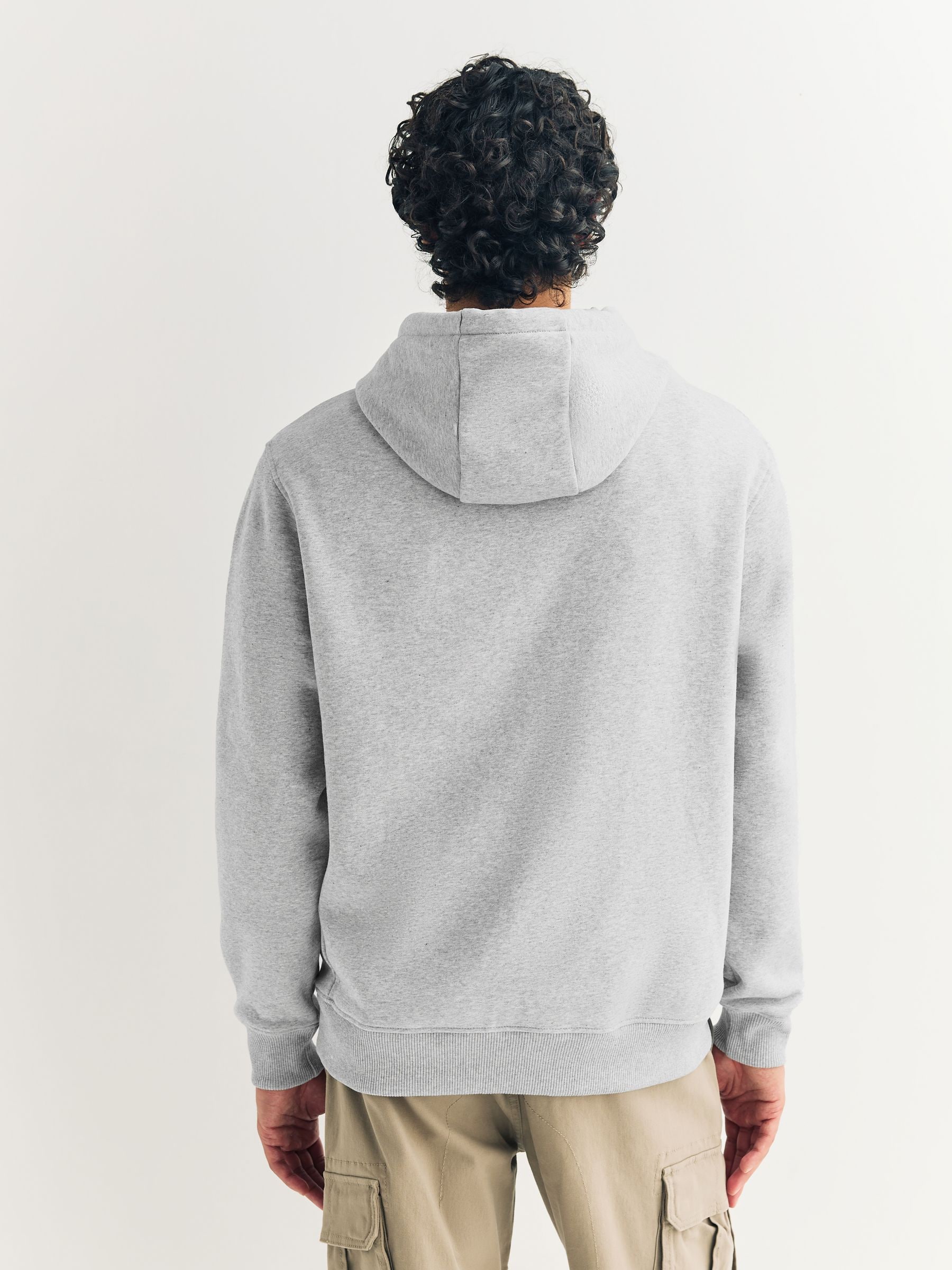 Grijs gemêleerd - Normale Pasvorm - Zwaargewicht Cotton Rich Jersey Hoodie